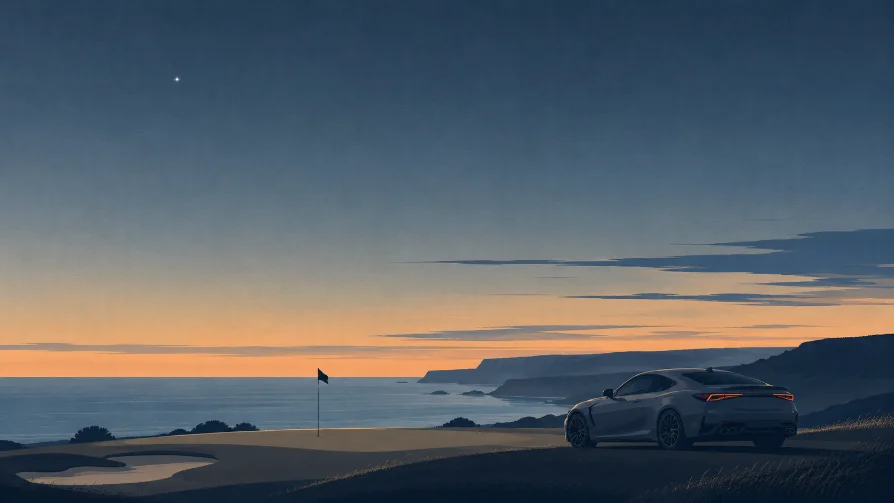 The coast course at dusk, one car arriving